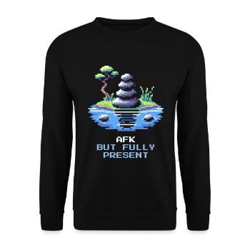 AFK, doch voll präsent | Achtsamkeit, Meditation - Unisex Pullover - Schwarz - Vorne - Alina (178cm) & Michal (187cm)