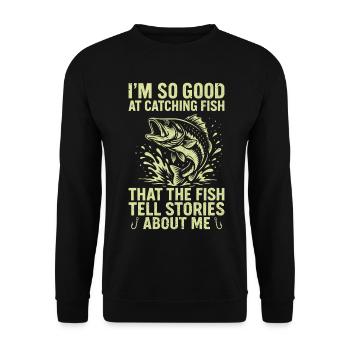 Angeln Angler Fischer Fisch Lustiges Angler Spruch - Unisex Pullover - Schwarz - Vorne - Alina (178cm) & Michal (187cm)