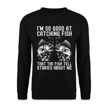 Angeln Angler Fischer Fisch Lustiges Angler Spruch - Unisex Pullover - Schwarz - Vorne - Alina (178cm) & Michal (187cm)