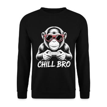 Gamer T-Shirt – "Chill Bro" Monkey with Controller - Unisex Sweatshirt - black - Front - Alina (178cm) & Michal (187cm)