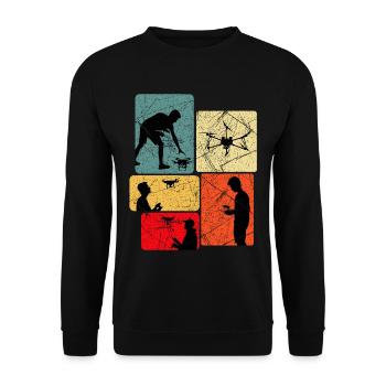 Drohnen fliegen Spruch Geschenkidee - Unisex Pullover - Schwarz - Vorne - Alina (178cm) & Michal (187cm)