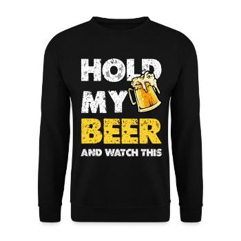 Hold My Beer Spruch Bierkrug - Unisex Pullover - Schwarz - Vorne - Alina (178cm) & Michal (187cm)