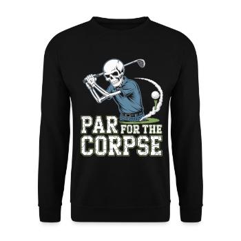 Golf Shirt mit Skelett Schwarzer Humor für Golfer - Unisex Pullover - Schwarz - Vorne - Alina (178cm) & Michal (187cm)