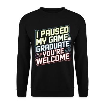 T-shirt gamer – J’ai mis mon jeu en pause pour obtenir mon diplôme - Sweat-shirt Unisexe - noir - Devant - Alina (178cm) & Michal (187cm)