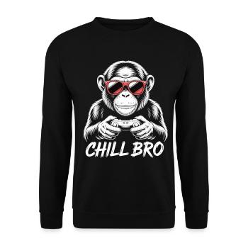 Chill Bro Gamer T-Shirt with Monkey and Controller - Unisex Sweatshirt - black - Front - Alina (178cm) & Michal (187cm)