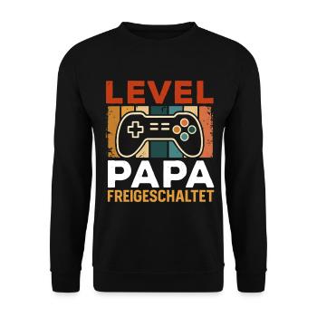 Bald Papa LEVEL PAPAFREIGESCHALTET LUSTIG - Unisex Pullover - Schwarz - Vorne - Alina (178cm) & Michal (187cm)
