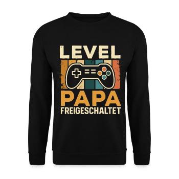 Bald Papa LEVEL PAPAFREIGESCHALTET LUSTIG - Unisex Pullover - Schwarz - Vorne - Alina (178cm) & Michal (187cm)