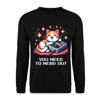 Du musst nerdig ausrasten | Nerd, Katze, Arcade - Unisex Pullover - Schwarz - Vorne - Alina (178cm) & Michal (187cm)