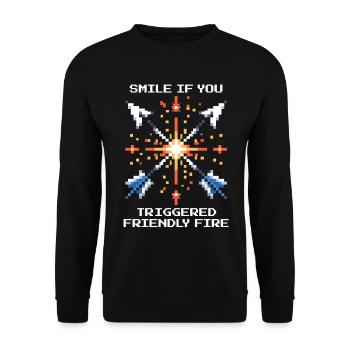 Smile When You Trigger Team Damage | Co-op - Unisex Sweatshirt - black - Front - Alina (178cm) & Michal (187cm)