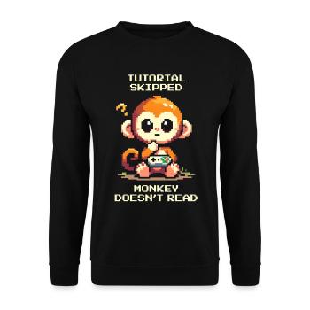 Tutorial skipped – Monkey doesn't read | Noob humor - Unisex Sweatshirt - black - Front - Alina (178cm) & Michal (187cm)