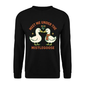 Weihnachtsgans Triff mich unter der Mistelgans - Unisex Pullover - Schwarz - Vorne - Alina (178cm) & Michal (187cm)