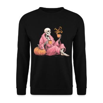 Skeleton In A Pink Bathrobe Halloween Pumpkin - Unisex Sweatshirt - black - Front - Alina (178cm) & Michal (187cm)