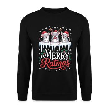 T-shirt de Noël Merry Ratmas avec des rats - Sweat-shirt Unisexe - noir - Devant - Alina (178cm) & Michal (187cm)