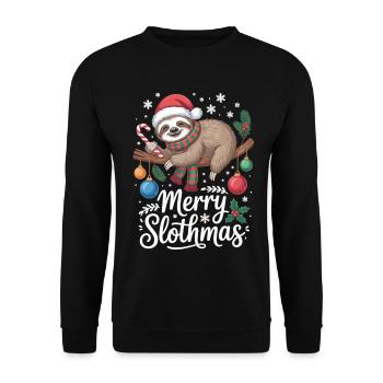 Merry Slothmas Christmas T-Shirt with Sloth - Unisex Sweatshirt - black - Front - Alina (178cm) & Michal (187cm)