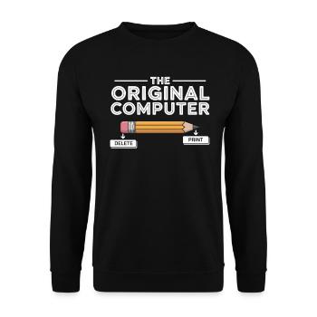 Der Original Computer – Bleistift Delete & Print - Unisex Pullover - Schwarz - Vorne - Alina (178cm) & Michal (187cm)