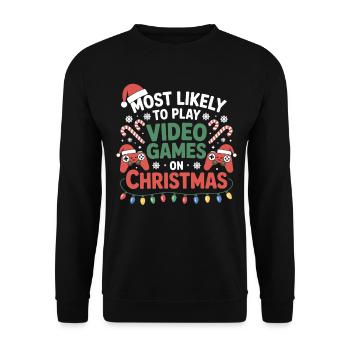 Prefers to play video games at Christmas - Unisex Sweatshirt - black - Front - Alina (178cm) & Michal (187cm)