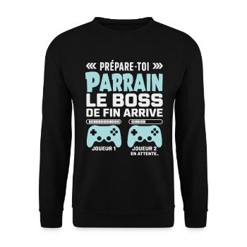 Geek Humor Geschenk für Gamer Pate - Unisex Pullover - Schwarz - Vorne - Alina (178cm) & Michal (187cm)