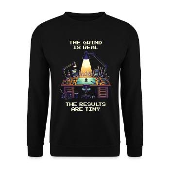 Grind ist real: Ergebnis winzig | Miniaturen - Unisex Pullover - Schwarz - Vorne - Alina (178cm) & Michal (187cm)