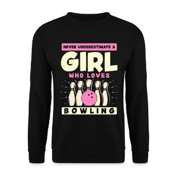 GIRL Bowling Herz Kraftvolle Liebe - Unisex Pullover - Schwarz - Vorne - Alina (178cm) & Michal (187cm)