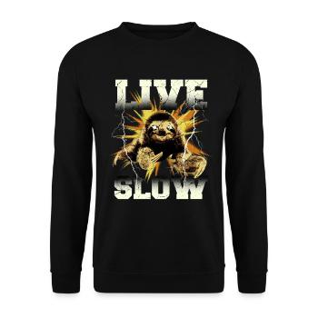 Live Slow Sloth Graphic - Unisex Sweatshirt - black - Front - Alina (178cm) & Michal (187cm)