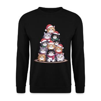 Cats Christmas Tree – Funny Xmas Cat - Unisex Sweatshirt - black - Front - Alina (178cm) & Michal (187cm)