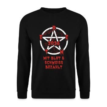Pension 2026 paid for with blood and sweat Pentagram - Unisex Sweatshirt - black - Front - Alina (178cm) & Michal (187cm)