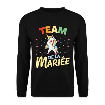 Team Braut Einhorn Dabbing Junggesellenabschied Humor - Unisex Pullover - Schwarz - Vorne - Alina (178cm) & Michal (187cm)