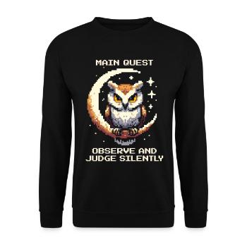 Quête principale : Observer et juger en silence | Hibou - Sweat-shirt Unisexe - noir - Devant - Alina (178cm) & Michal (187cm)