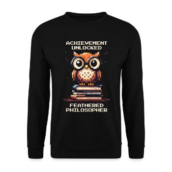 Achievement: Feathered Philosopher | Owl, RPG - Unisex Sweatshirt - black - Front - Alina (178cm) & Michal (187cm)