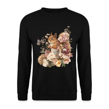 Écureuil, Animal, Fleurs, Papillons - Sweat-shirt Unisexe - noir - Devant - Alina (178cm) & Michal (187cm)