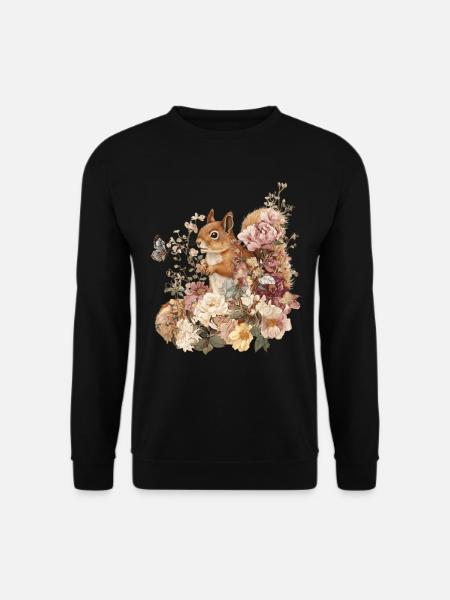 Eichhörnchen, Tier, Blumen, Schmetterlinge - Unisex Pullover - Schwarz
