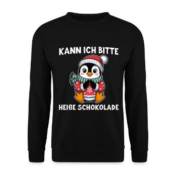 Pingouin au chocolat chaud au chapeau de Père Noël - Sweat-shirt Unisexe - noir - Devant - Alina (178cm) & Michal (187cm)
