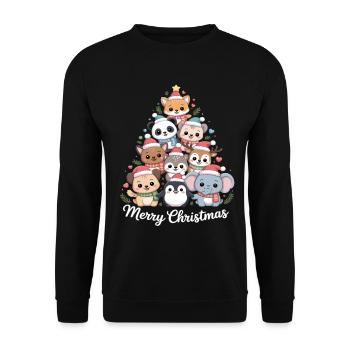 Sapin de Noël animal – Animaux de Noël mignons - Sweat-shirt Unisexe - noir - Devant - Alina (178cm) & Michal (187cm)