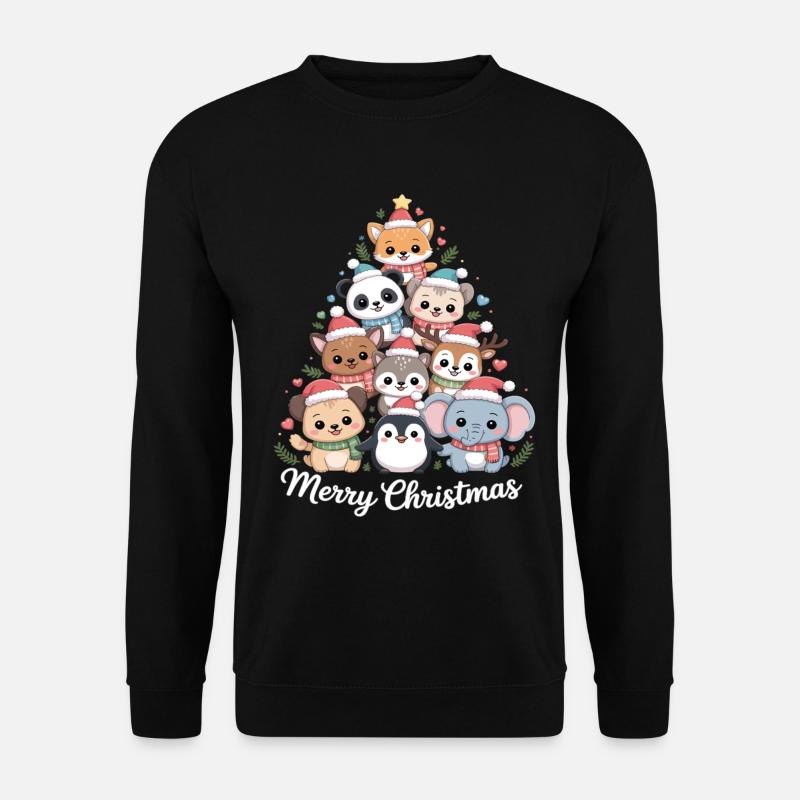Tierischer Weihnachtsbaum – Niedliche Xmas Tiere - Unisex Pullover - Schwarz