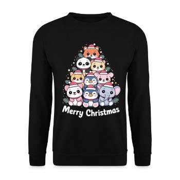 Sapin de Noël animal – Animaux de Noël mignons - Sweat-shirt Unisexe - noir - Devant - Alina (178cm) & Michal (187cm)
