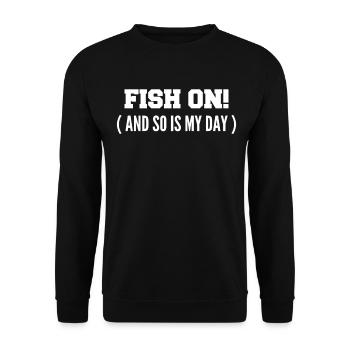 Fisch dran! Oder ist mein Tag am Haken? - Unisex Pullover - Schwarz - Vorne - Alina (178cm) & Michal (187cm)