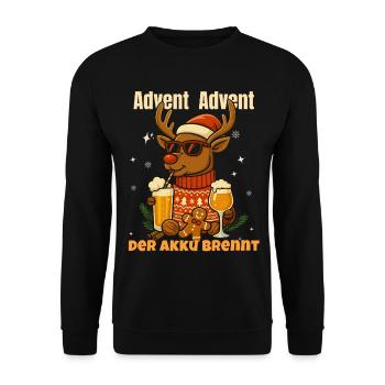 Advent Advent – The battery is burning | Funny Christmas - Unisex Sweatshirt - black - Front - Alina (178cm) & Michal (187cm)