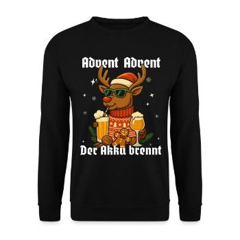 Advent Advent – The battery burns Reindeer - Unisex Sweatshirt - black - Front - Alina (178cm) & Michal (187cm)
