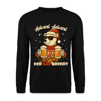 Advent Advent – The Bear Is Burning - Unisex Sweatshirt - black - Front - Alina (178cm) & Michal (187cm)