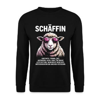 Schäffin Chefin Anführerin Alpha Genie - Unisex Pullover - Schwarz - Vorne - Alina (178cm) & Michal (187cm)