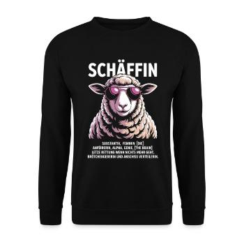 Schäffin Chefin Lustiges Schaf-Motiv - Unisex Pullover - Schwarz - Vorne - Alina (178cm) & Michal (187cm)