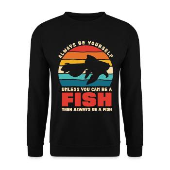 Fisch Selbst Sein Retro Sonnenuntergang - Unisex Pullover - Schwarz - Vorne - Alina (178cm) & Michal (187cm)
