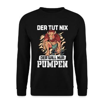 Bodybuilder DER TUT NIX DER WILL PUMPEN Lustig - Unisex Pullover - Schwarz - Vorne - Alina (178cm) & Michal (187cm)