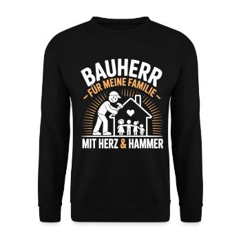 Builder For family with heart & hammer - Unisex Sweatshirt - black - Front - Alina (178cm) & Michal (187cm)