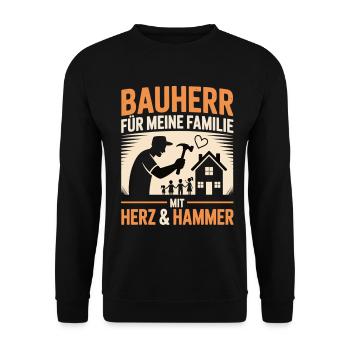 Bauherr Für Familie mit Herz & Hammer - Unisex Pullover - Schwarz - Vorne - Alina (178cm) & Michal (187cm)