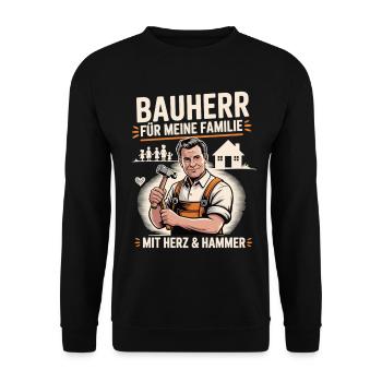 Builder For family with heart & hammer - Unisex Sweatshirt - black - Front - Alina (178cm) & Michal (187cm)