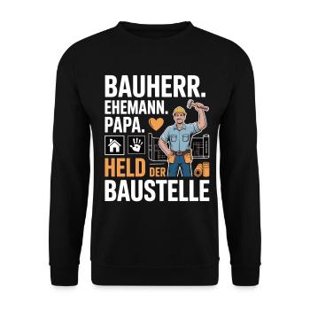 Héros du chantier – papa, mari et constructeur - Sweat-shirt Unisexe - noir - Devant - Alina (178cm) & Michal (187cm)