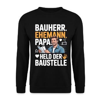 Héros du chantier – papa, mari et constructeur - Sweat-shirt Unisexe - noir - Devant - Alina (178cm) & Michal (187cm)