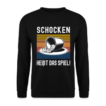 Schocken Heißt Das Spiel! Würfeln Knobeln Jule - Unisex Pullover - Schwarz - Vorne - Alina (178cm) & Michal (187cm)