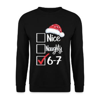Nice Naughty 6-7 Weihnachtsshirt - Unisex Pullover - Schwarz - Vorne - Alina (178cm) & Michal (187cm)